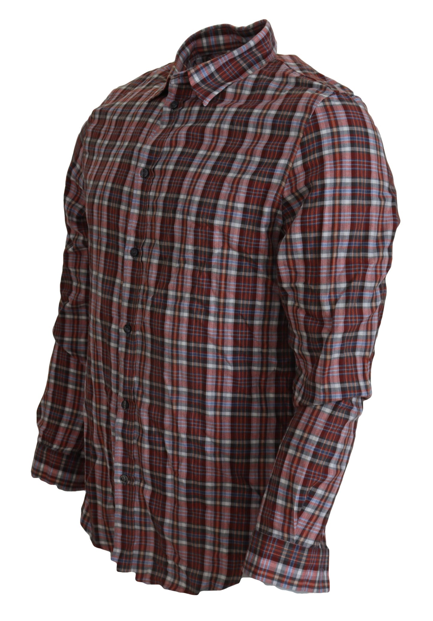 Chemise décontractée à manches longues en coton à carreaux multicolores GF Ferre
