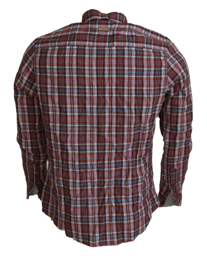 Chemise décontractée à manches longues en coton à carreaux multicolores GF Ferre