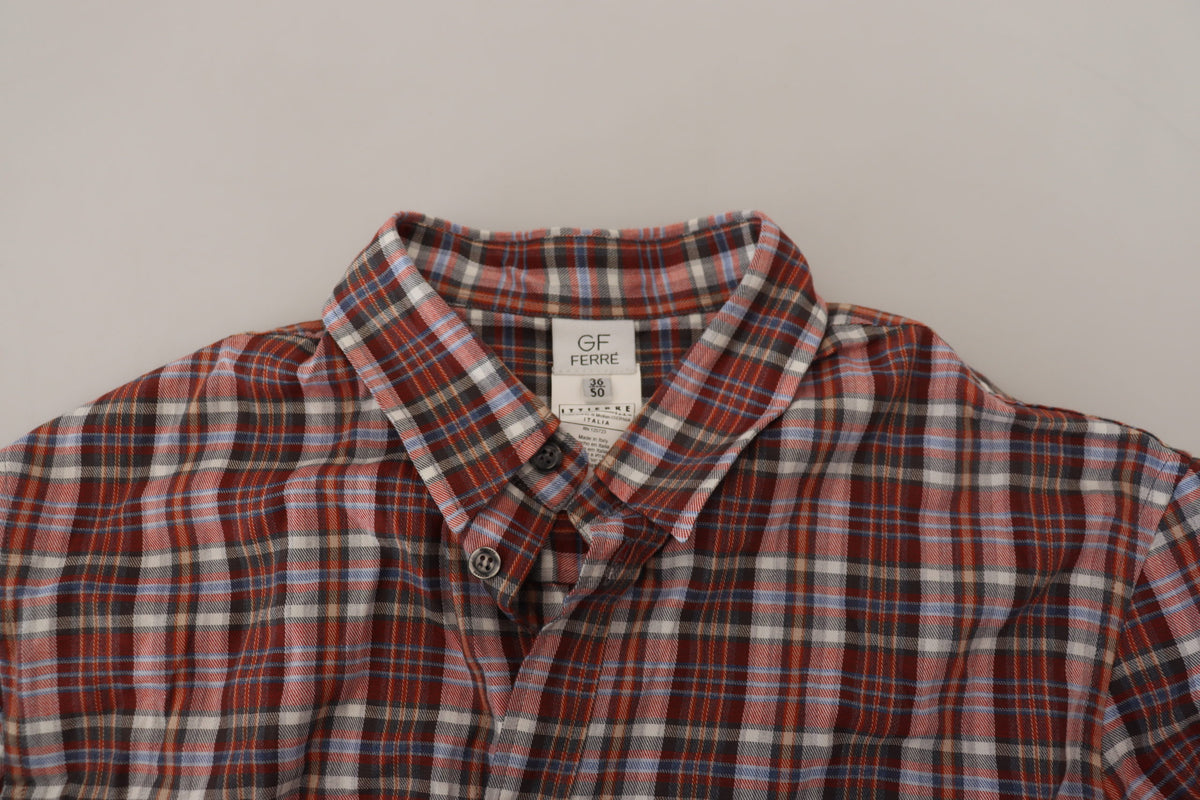 Chemise décontractée à manches longues en coton à carreaux multicolores GF Ferre