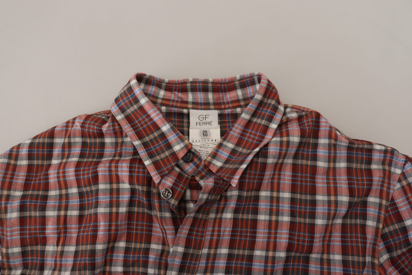 Chemise décontractée à manches longues en coton à carreaux multicolores GF Ferre