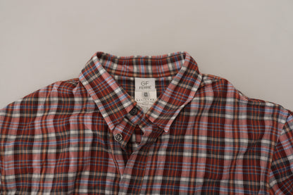 Chemise décontractée à manches longues en coton à carreaux multicolores GF Ferre