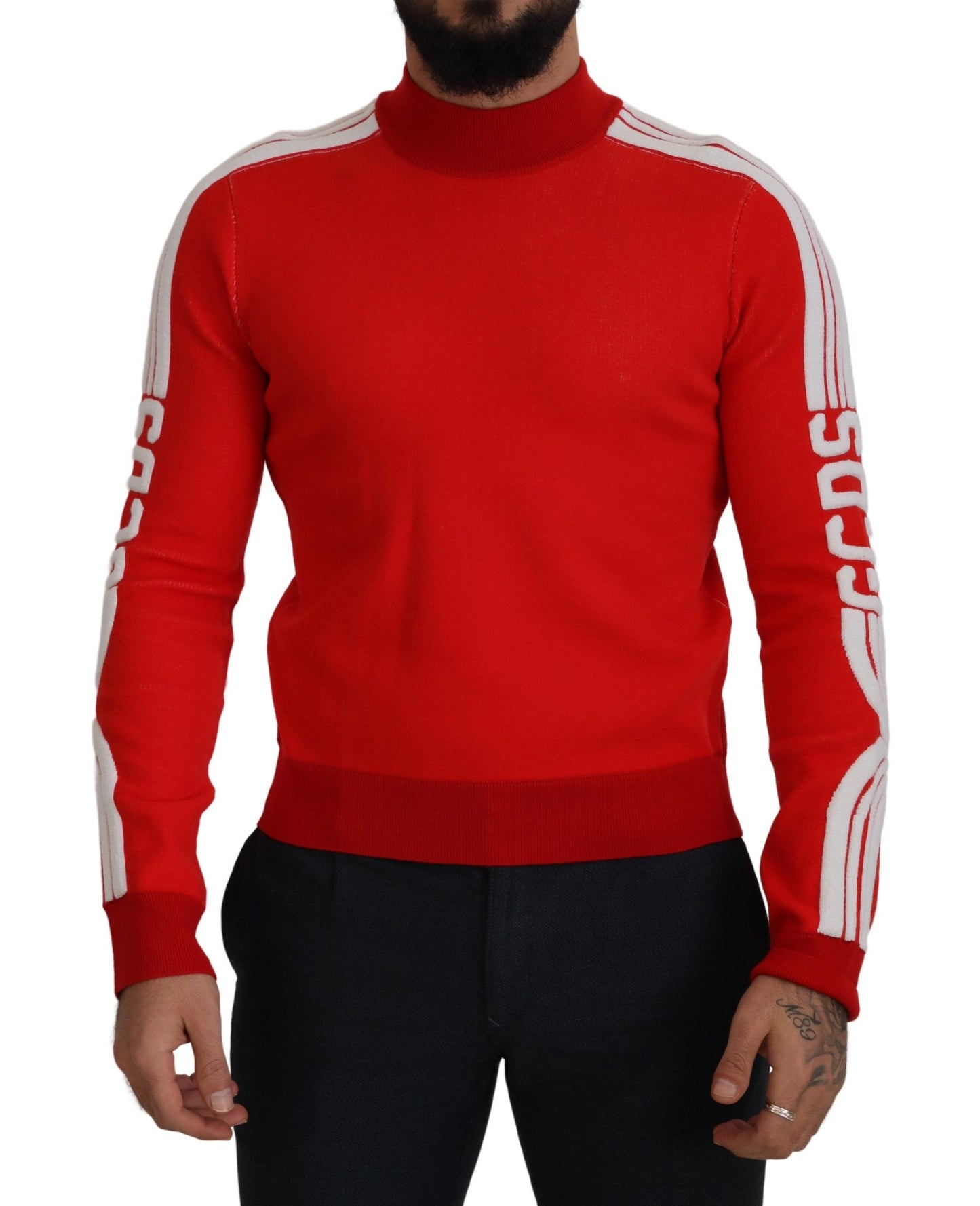 Pull en laine rouge à col rond pour homme avec logo imprimé GCDS