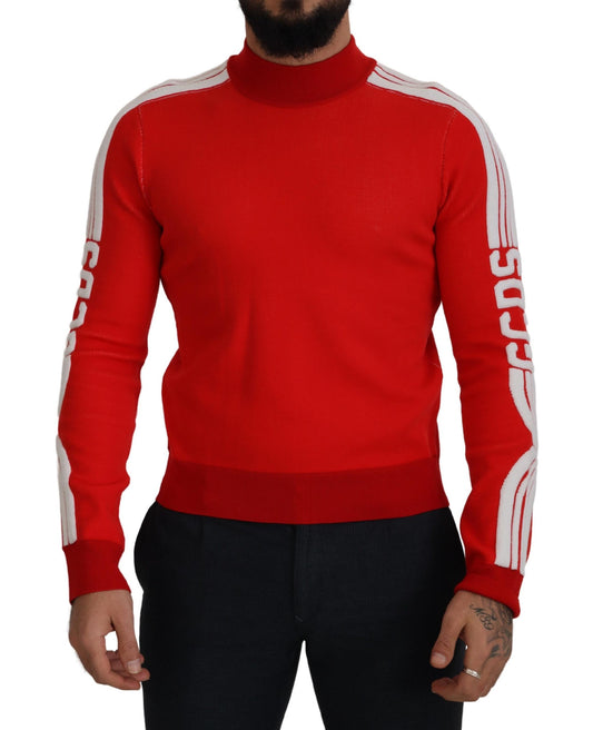 Pull en laine rouge à col rond pour homme avec logo imprimé GCDS
