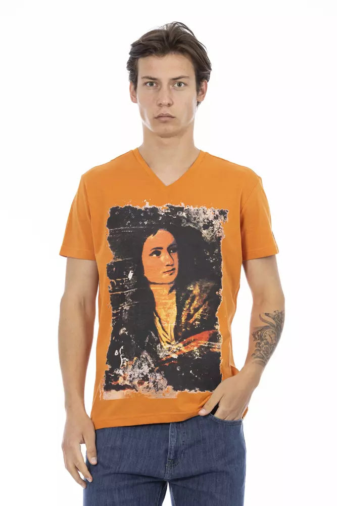 T-shirt homme à col en V en coton orange Trussardi Action