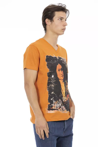 T-shirt homme à col en V en coton orange Trussardi Action