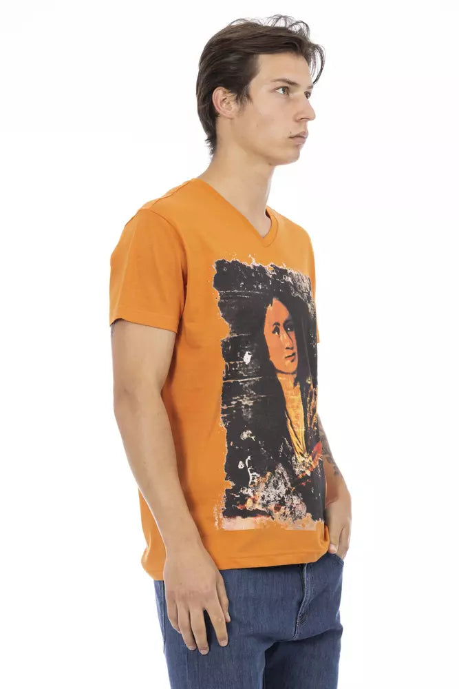T-shirt homme à col en V en coton orange Trussardi Action