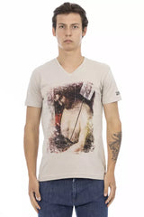 T-shirt homme à col en V en coton beige de Trussardi Action