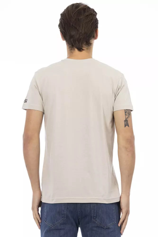 T-shirt homme à col en V en coton beige de Trussardi Action