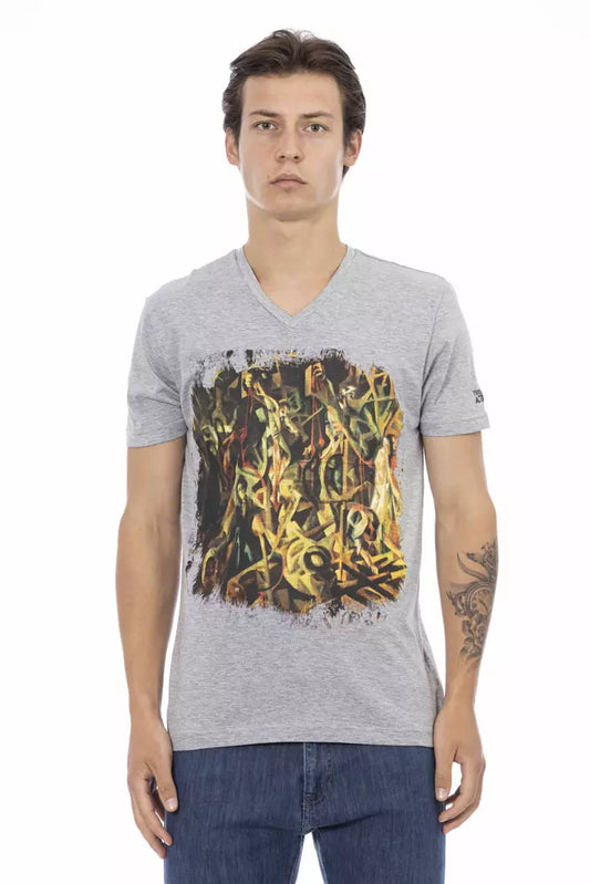 T-shirt homme à col en V en coton gris de Trussardi