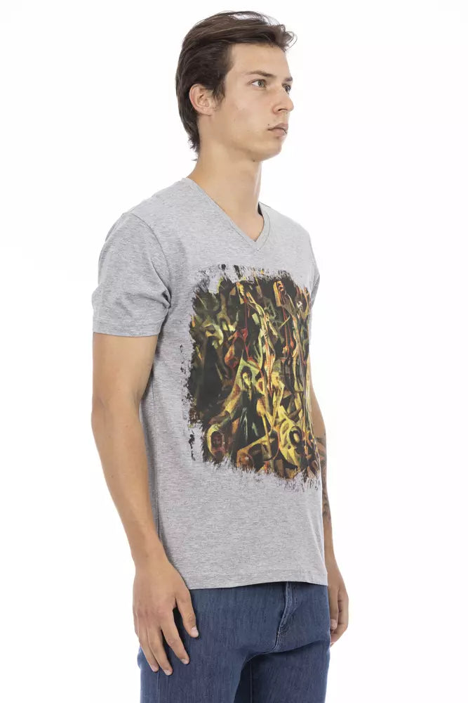 T-shirt homme à col en V en coton gris de Trussardi