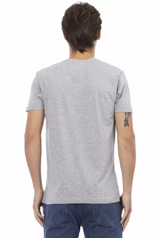 T-shirt homme à col en V en coton gris de Trussardi