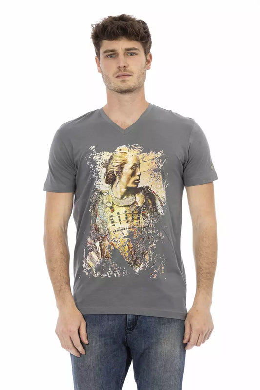 T-shirt homme à col en V en coton gris de Trussardi