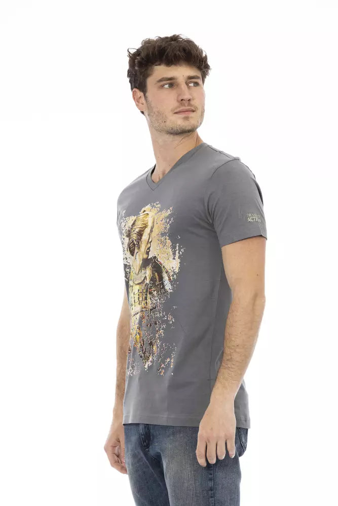 T-shirt homme à col en V en coton gris de Trussardi