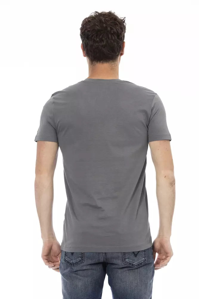 T-shirt homme à col en V en coton gris de Trussardi