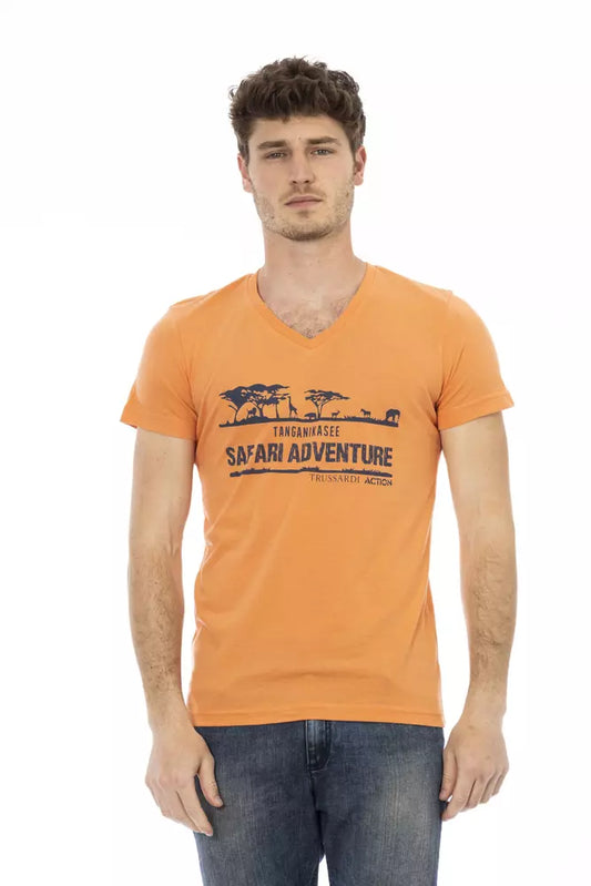 T-shirt homme à col en V en coton orange Trussardi Action