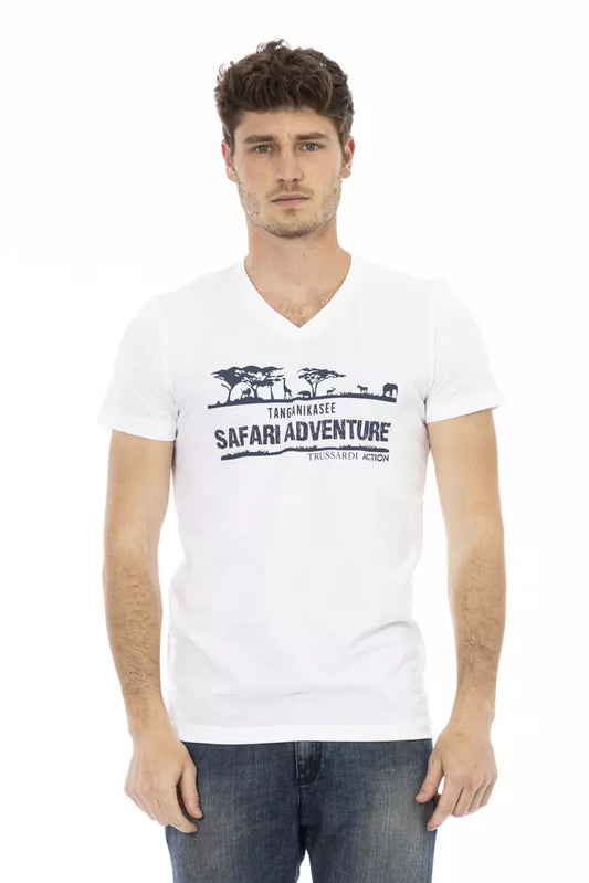 T-shirt homme à col en V en coton blanc Trussardi Action