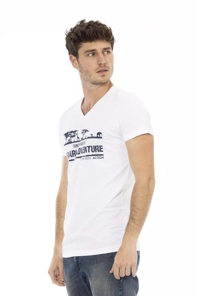 T-shirt homme à col en V en coton blanc Trussardi Action