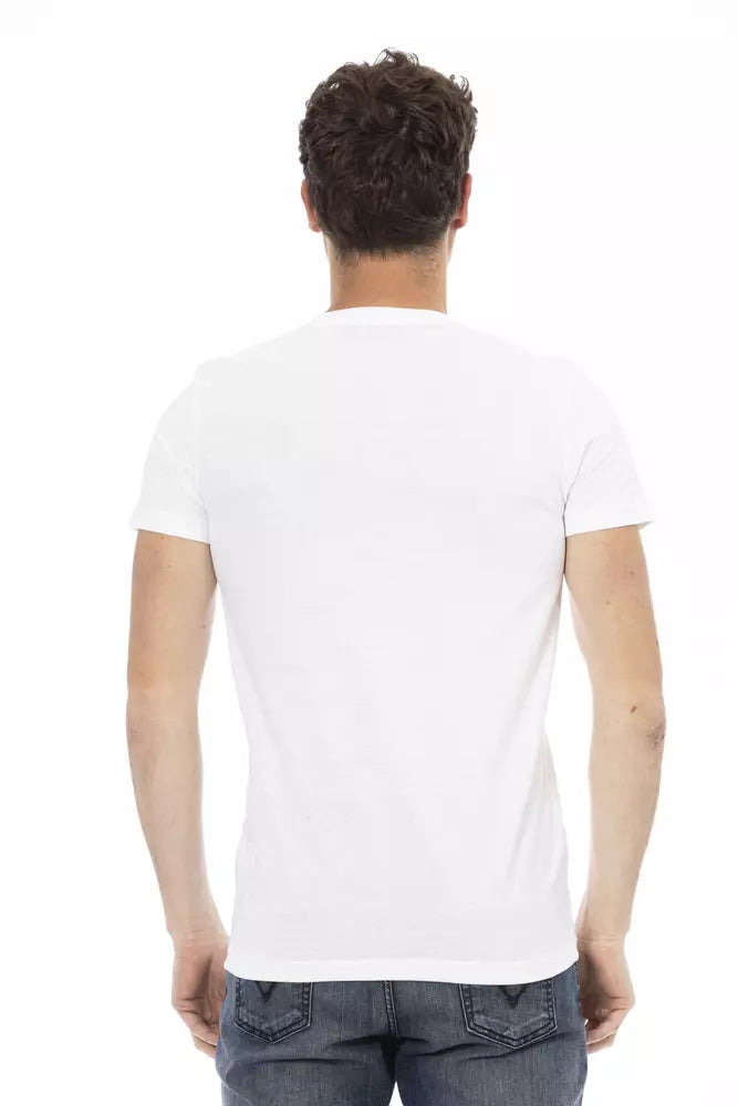 T-shirt homme à col en V en coton blanc Trussardi Action