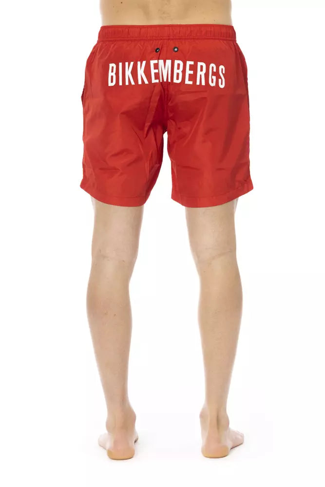 Bikkembergs Red Polyester Men's Swim Shorts - Stylish & Comfortable