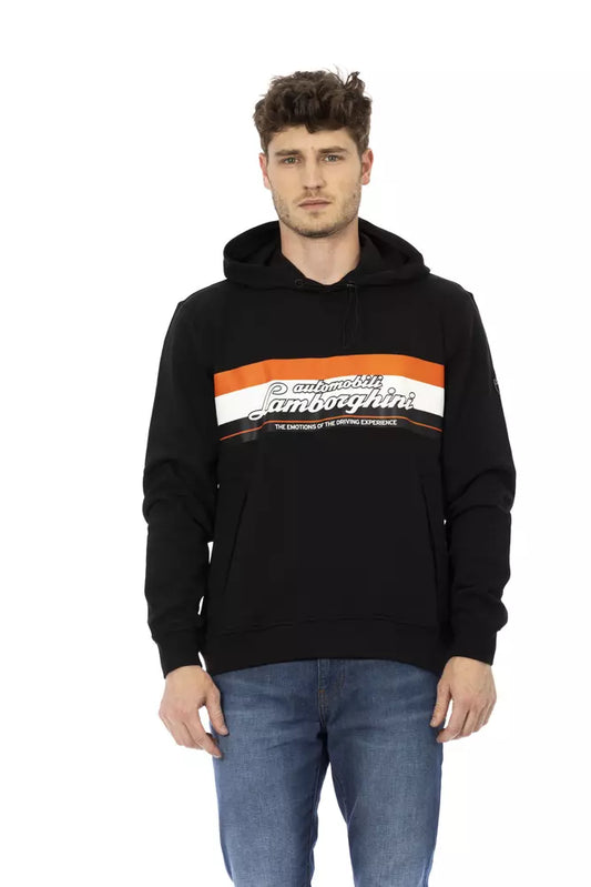 Pull à capuche noir en coton pour homme Automobili Lamborghini