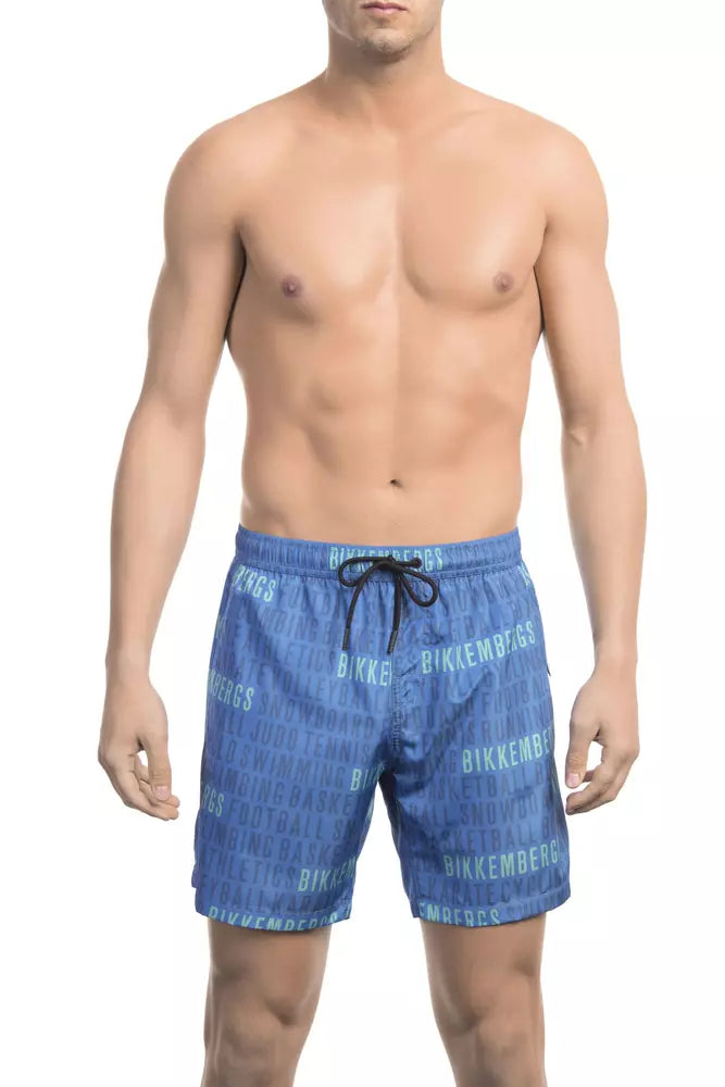 Bikkembergs Blue Polyester Men Swim Shorts - All-Over Print Style