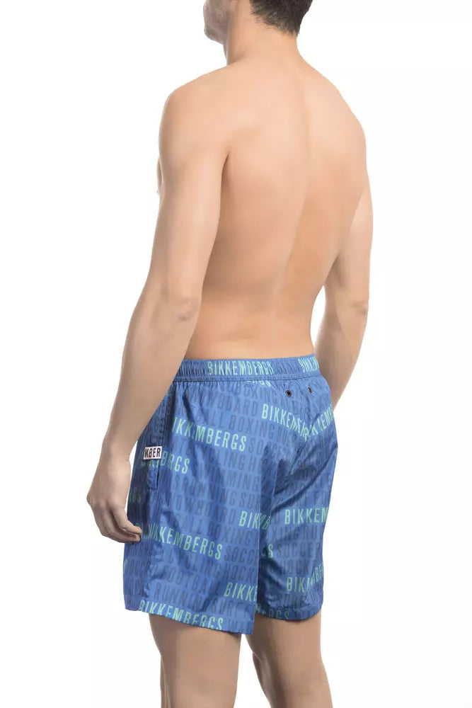 Bikkembergs Blue Polyester Men Swim Shorts - All-Over Print Style