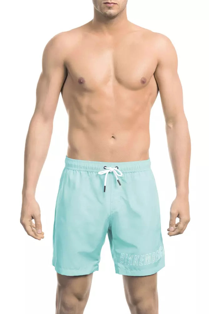 Bikkembergs Light Blue Polyester Men Swim Shorts - Stylish & Durable