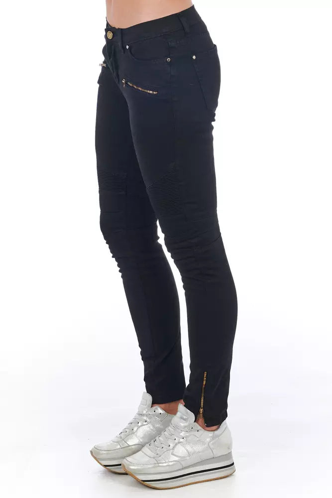 Frankie Morello Black Cotton Biker Stretch Jeans for Women