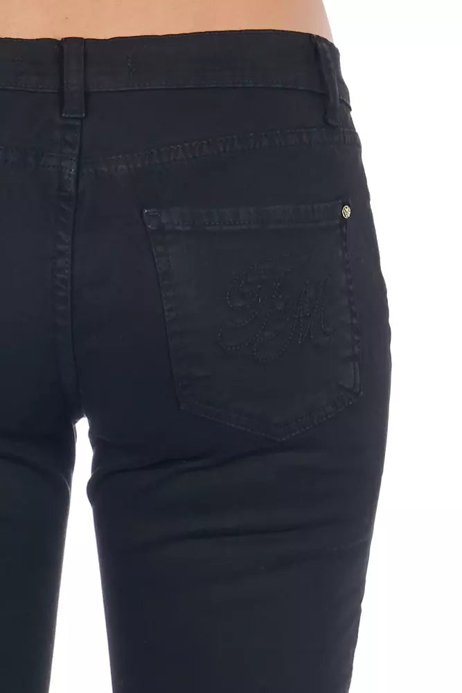 Frankie Morello Black Cotton Biker Stretch Jeans for Women