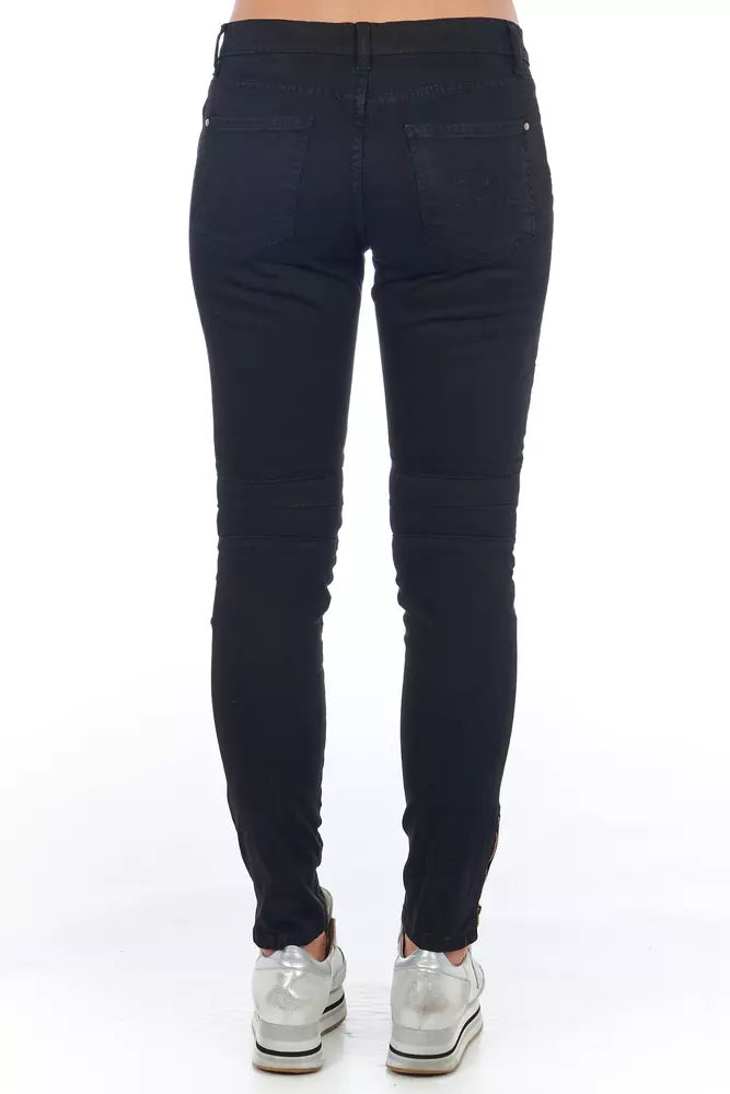 Frankie Morello Black Cotton Biker Stretch Jeans for Women