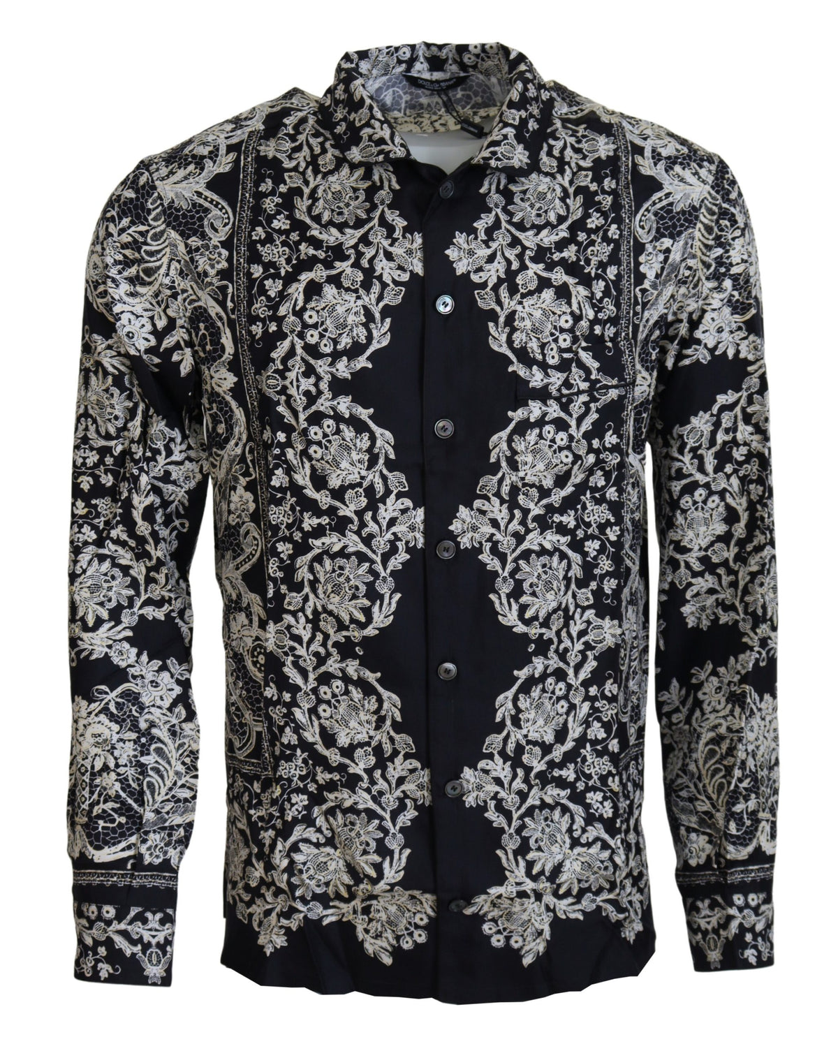 Chemise décontractée en satin de soie bleu à motifs floraux baroque de Dolce &amp; Gabbana