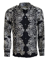 Chemise décontractée en satin de soie bleu à motifs floraux baroque de Dolce &amp; Gabbana