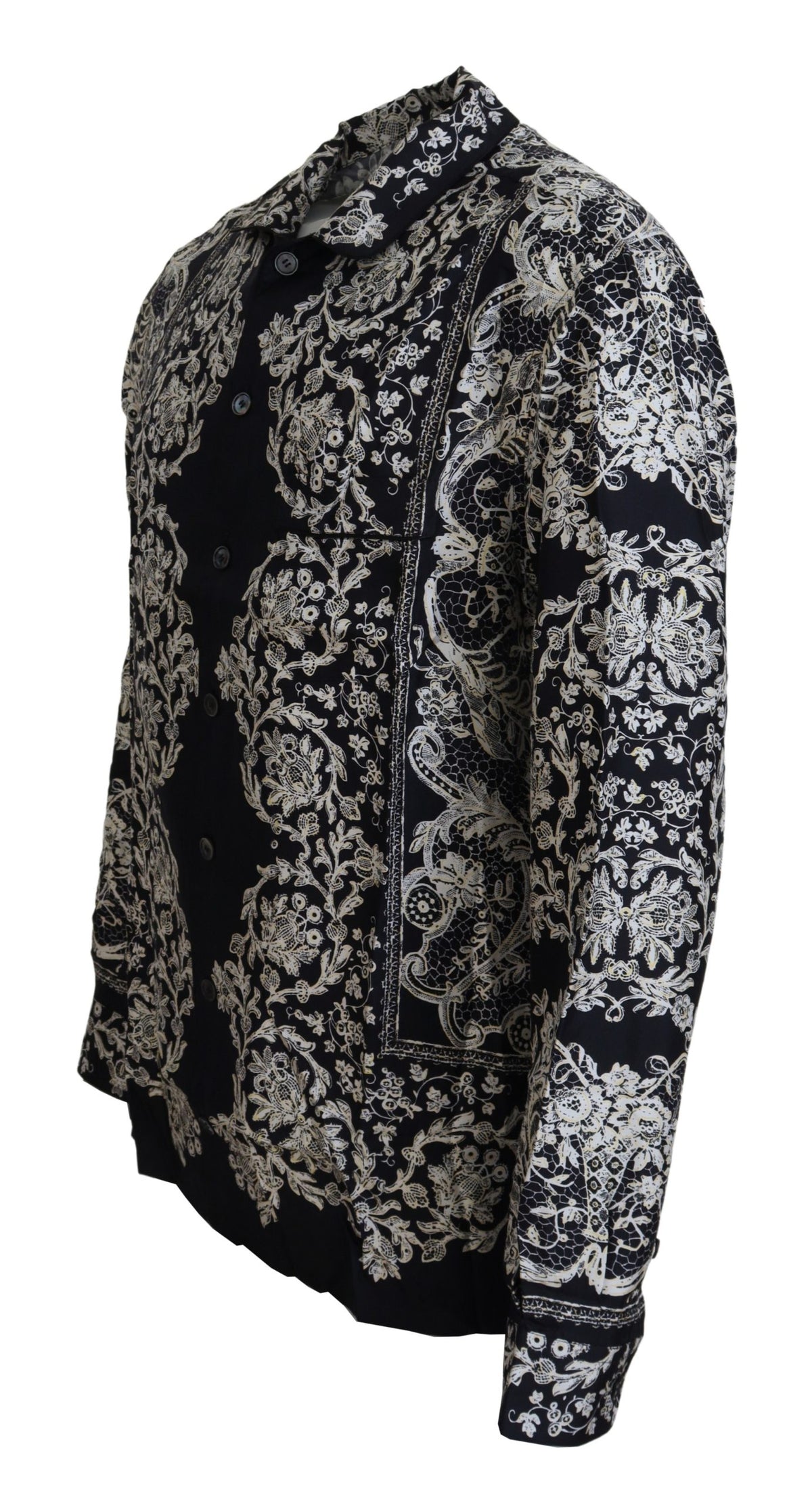 Chemise décontractée en satin de soie bleu à motifs floraux baroque de Dolce &amp; Gabbana