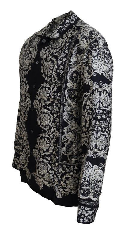 Dolce & Gabbana Blauw Katoenen Overhemd met Bloemenprint en Barokpatroon