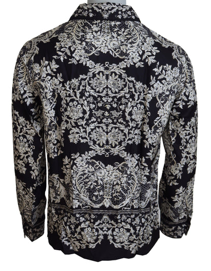 Dolce & Gabbana Blauw Katoenen Overhemd met Bloemenprint en Barokpatroon
