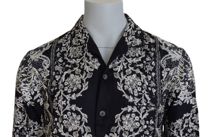 Dolce & Gabbana Blauw Katoenen Overhemd met Bloemenprint en Barokpatroon