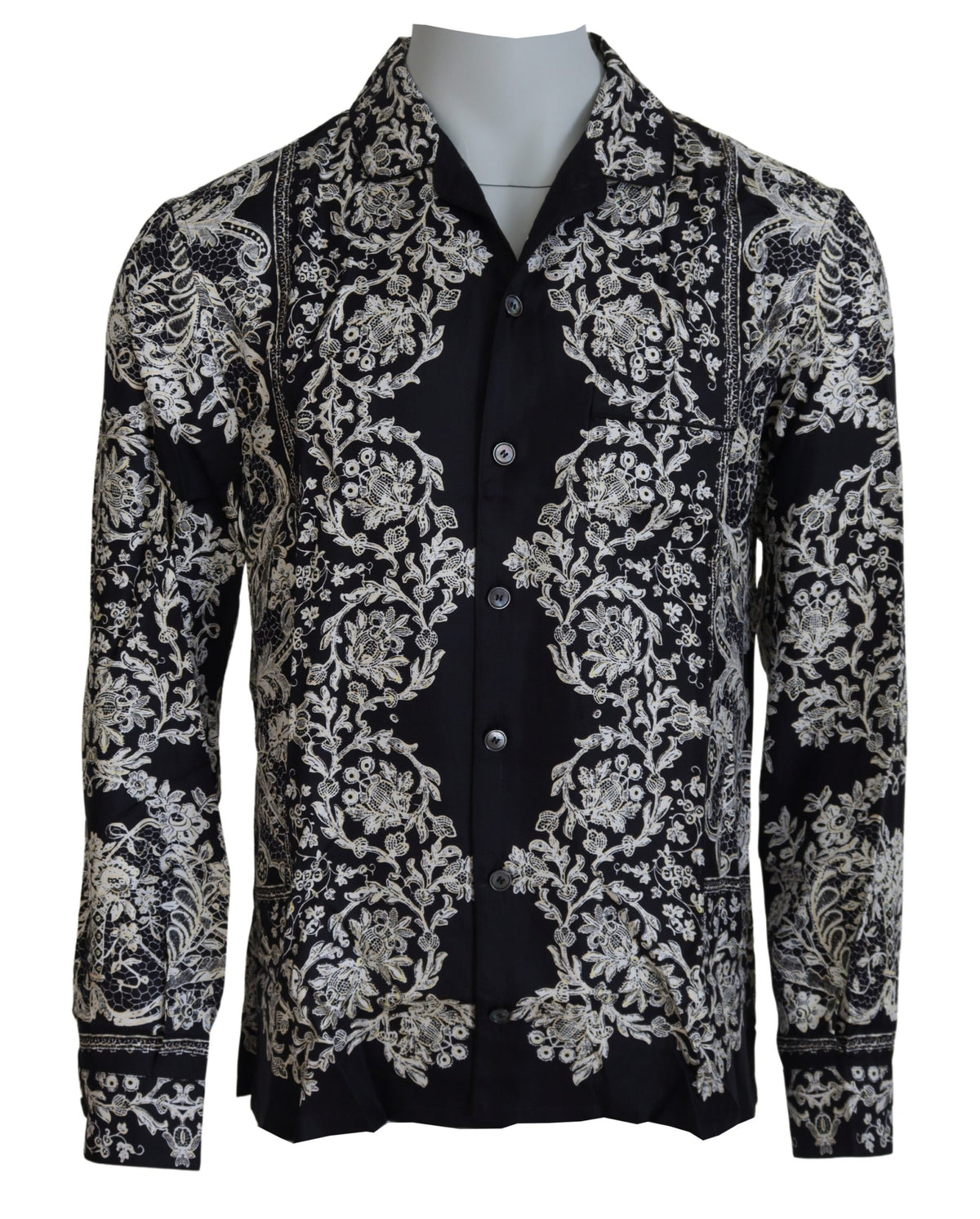 Chemise décontractée en satin de soie bleu à motifs floraux baroque de Dolce &amp; Gabbana