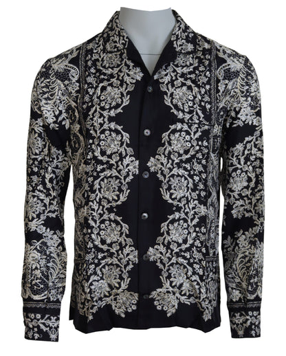 Dolce & Gabbana Blauw Katoenen Overhemd met Bloemenprint en Barokpatroon