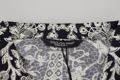 Dolce & Gabbana Blauw Katoenen Overhemd met Bloemenprint en Barokpatroon