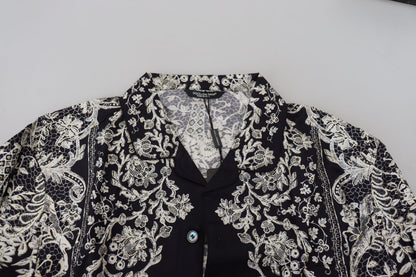 Dolce & Gabbana Blauw Katoenen Overhemd met Bloemenprint en Barokpatroon