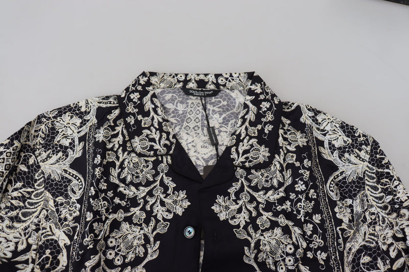 Chemise décontractée en satin de soie bleu à motifs floraux baroque de Dolce &amp; Gabbana