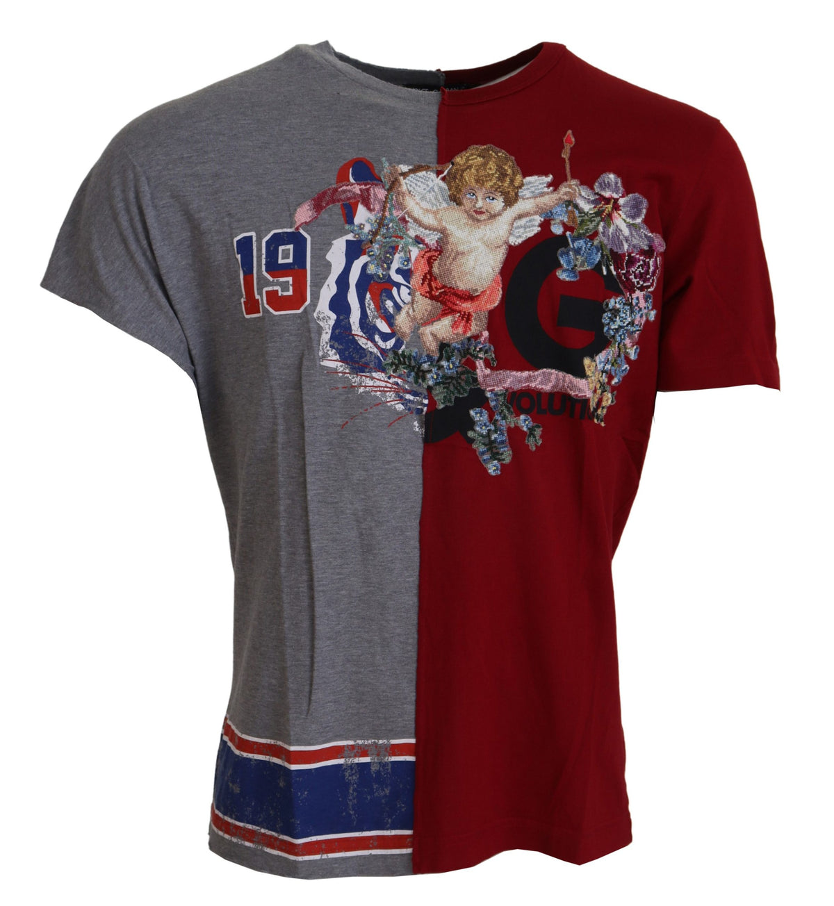 T-shirt à col rond Dolce &amp; Gabbana, rouge et gris, modèle DG Angel, deux modèles.