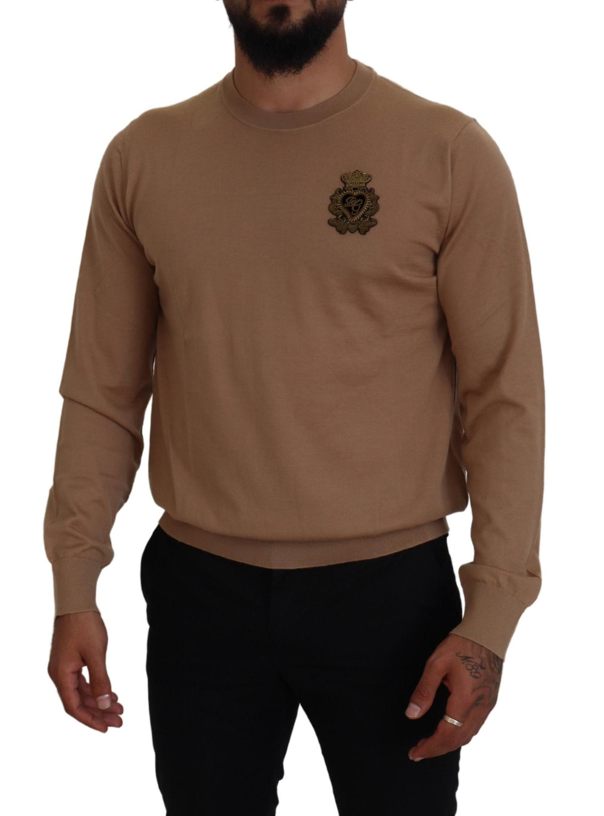 Pull en cachemire beige avec logo couronne de Dolce &amp; Gabbana