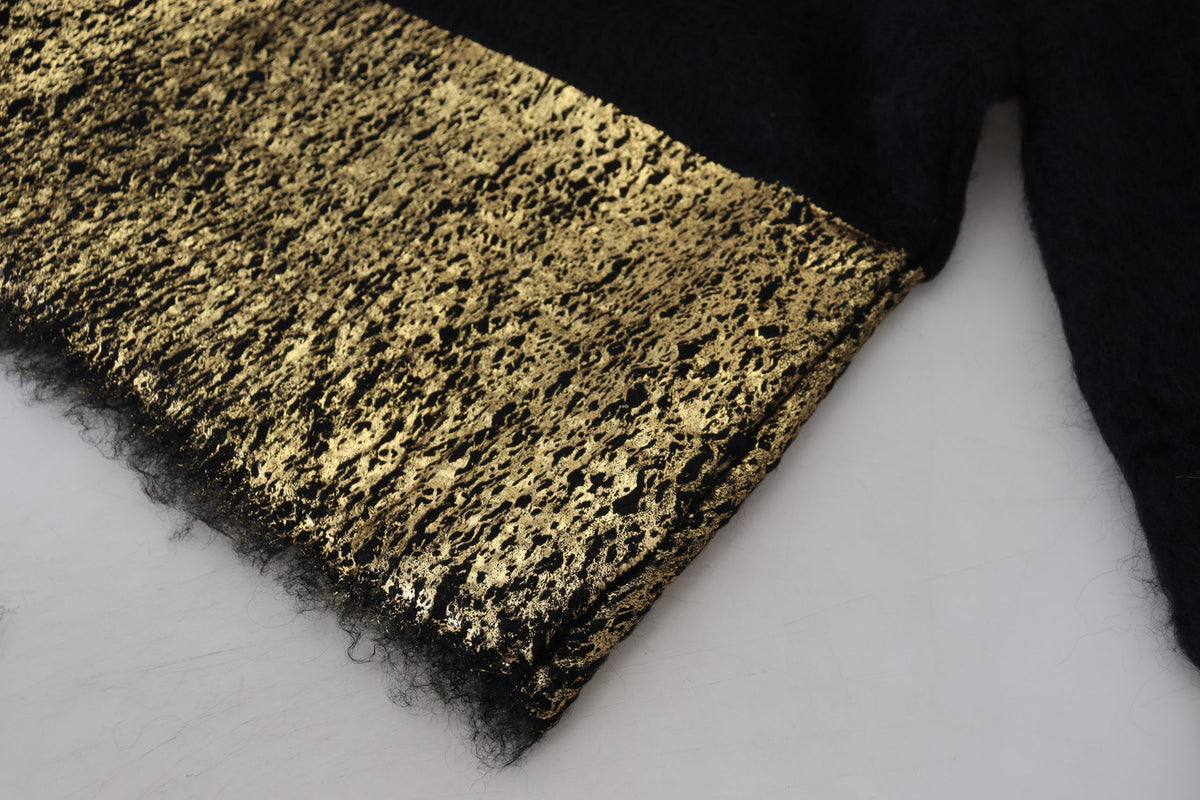 Pull en mohair à col montant noir et doré Dolce &amp; Gabbana pour homme