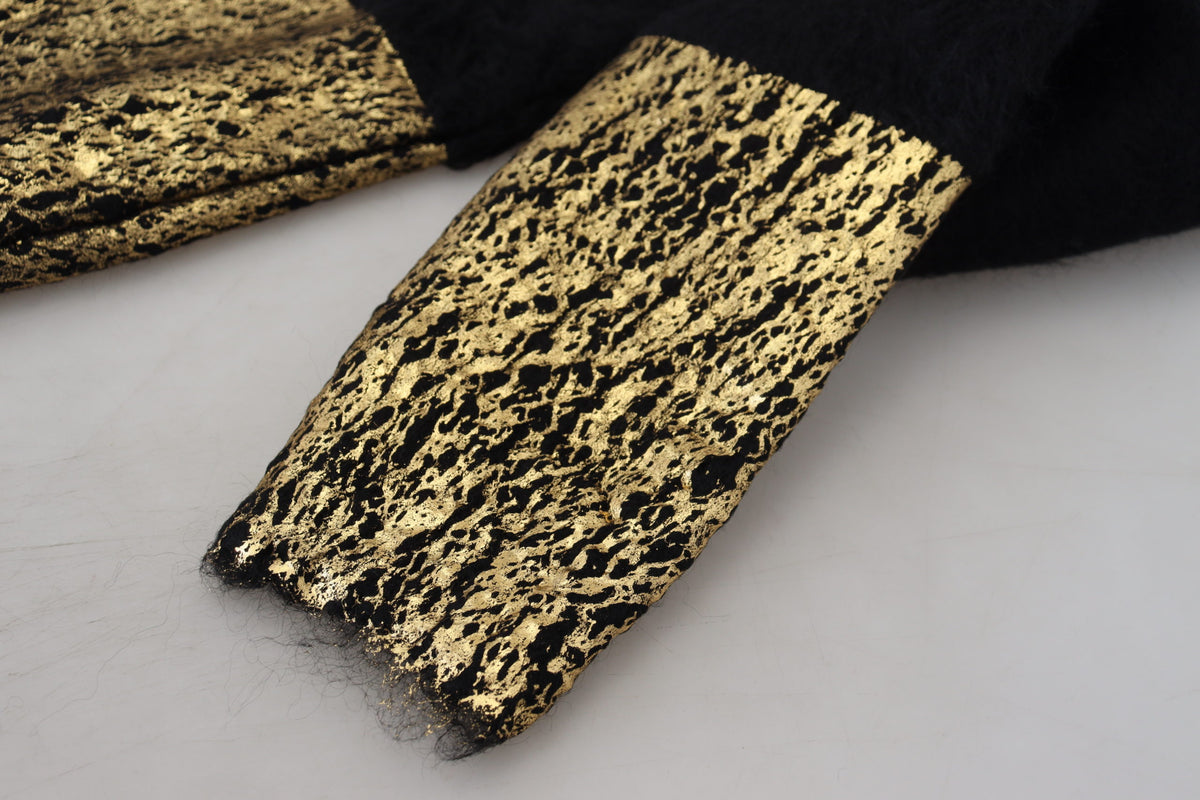 Pull en mohair à col montant noir et doré Dolce &amp; Gabbana pour homme