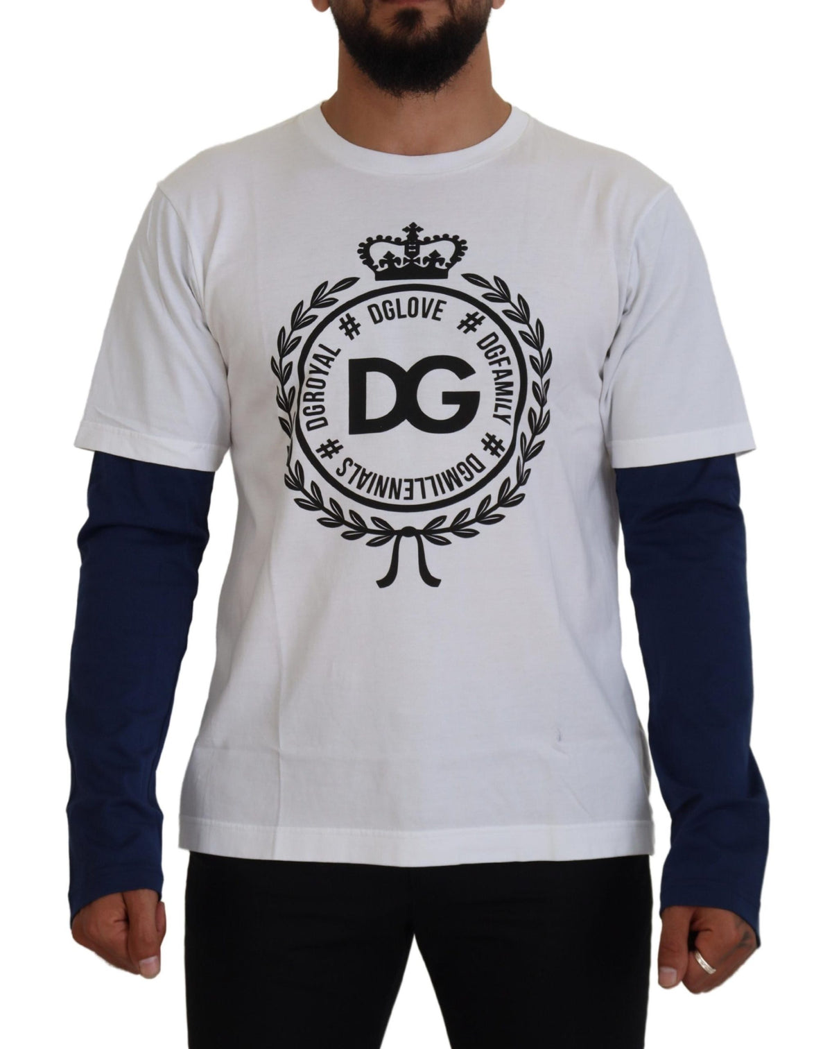 Pull en coton blanc et bleu avec couronne DG de Dolce &amp; Gabbana