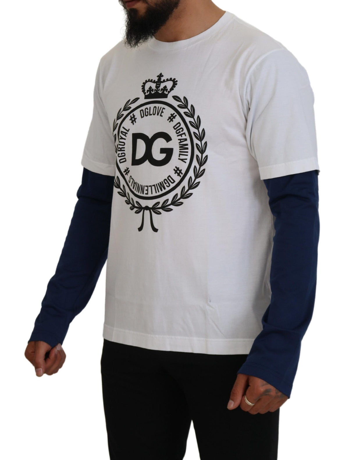 Pull en coton blanc et bleu avec couronne DG de Dolce &amp; Gabbana
