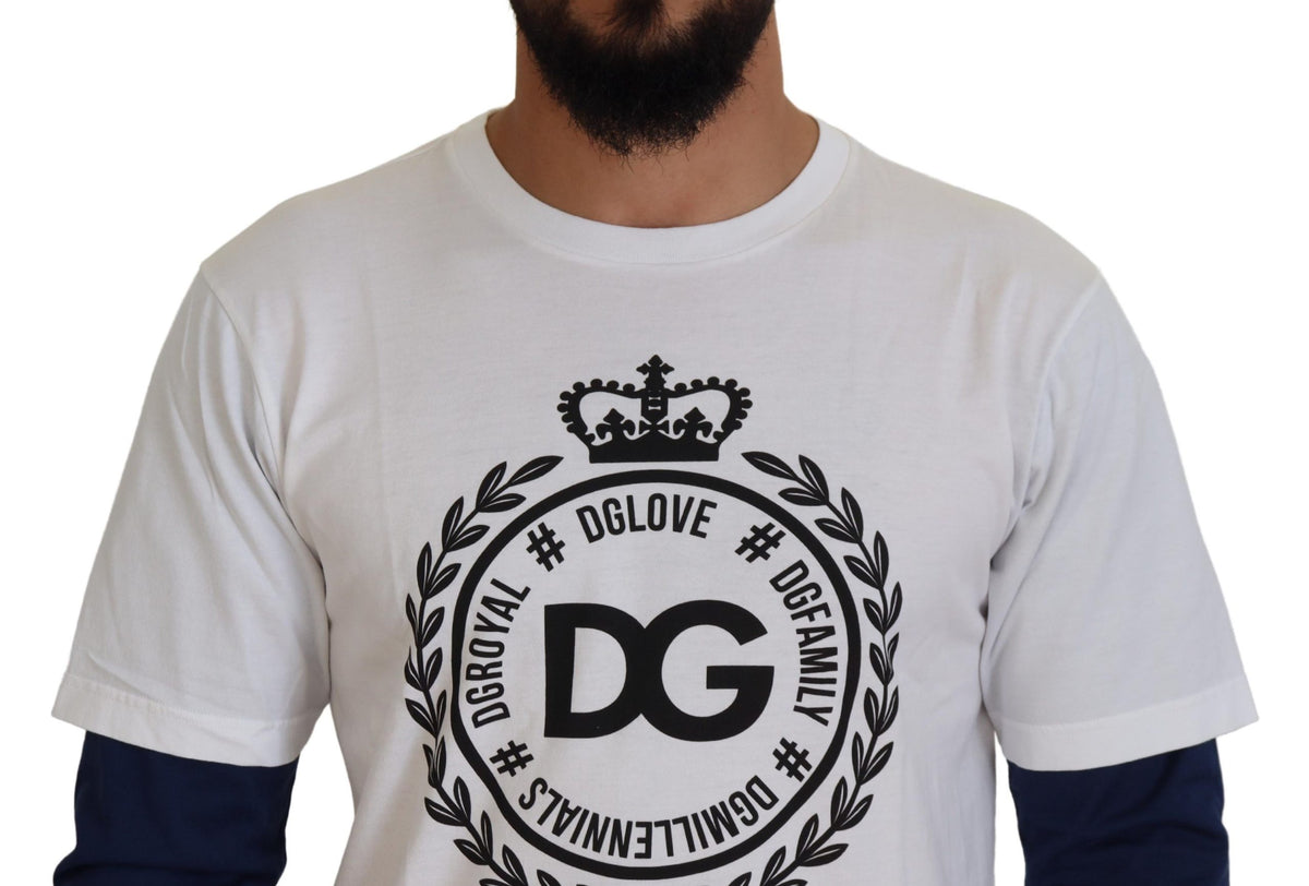 Pull en coton blanc et bleu avec couronne DG de Dolce &amp; Gabbana
