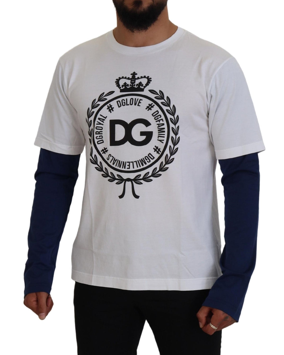Pull en coton blanc et bleu avec couronne DG de Dolce &amp; Gabbana