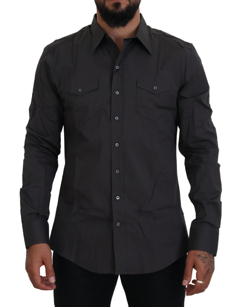 Dolce &amp; Gabbana Grijs SICILIA Slim Fit Stretch Overhemd